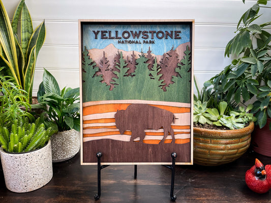 Yellowstone National Park Wood Layered Sign | Outdoor Enthusiast Gift | Laser Cut Sign | Holiday Gift | Christmas Gift