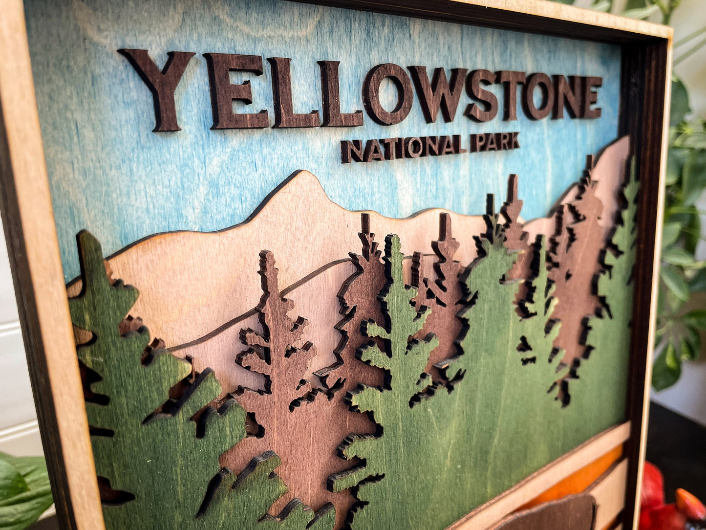 Yellowstone National Park Wood Layered Sign | Outdoor Enthusiast Gift | Laser Cut Sign | Holiday Gift | Christmas Gift