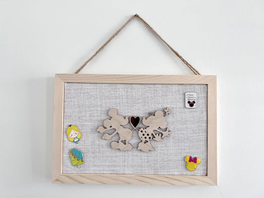 Clean Disney Inspired Pin Trading Board With Mickey and Minnie In Love | Pin Trader Board | Pin Display Board | Pin Trading Cork Board