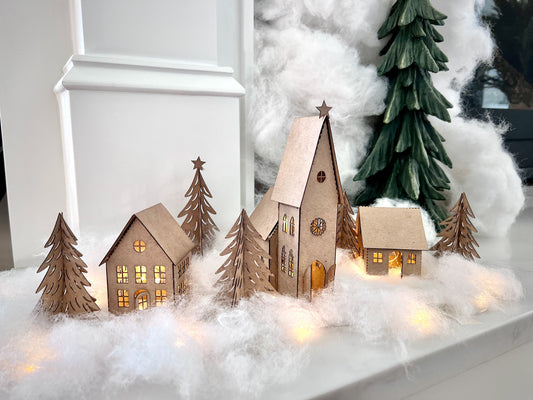 DIY Putz Houses and Trees Craft Kit - Family Fun Activity