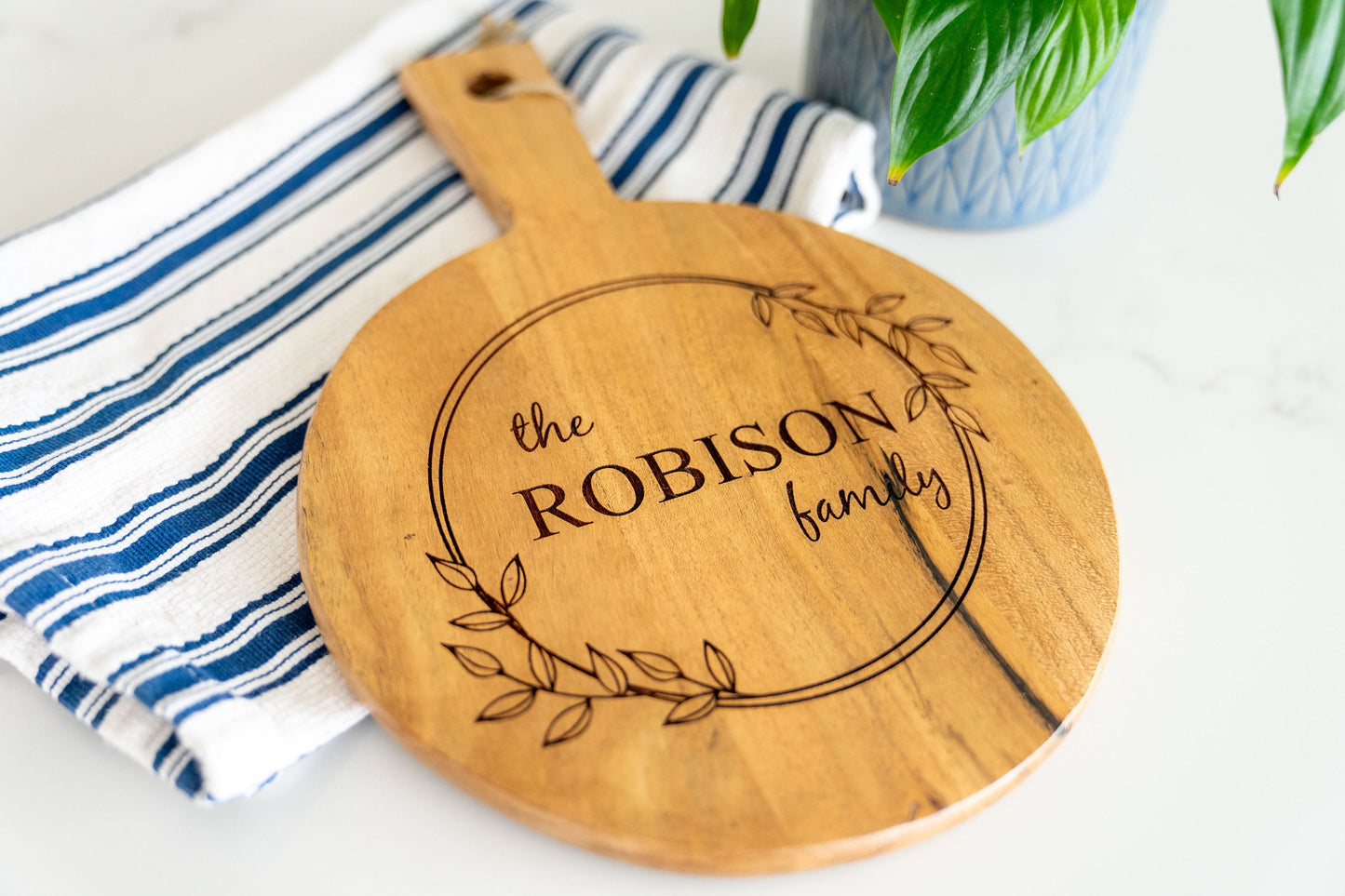 Personalized Acacia Wood Cutting Board: Engraved Family Name