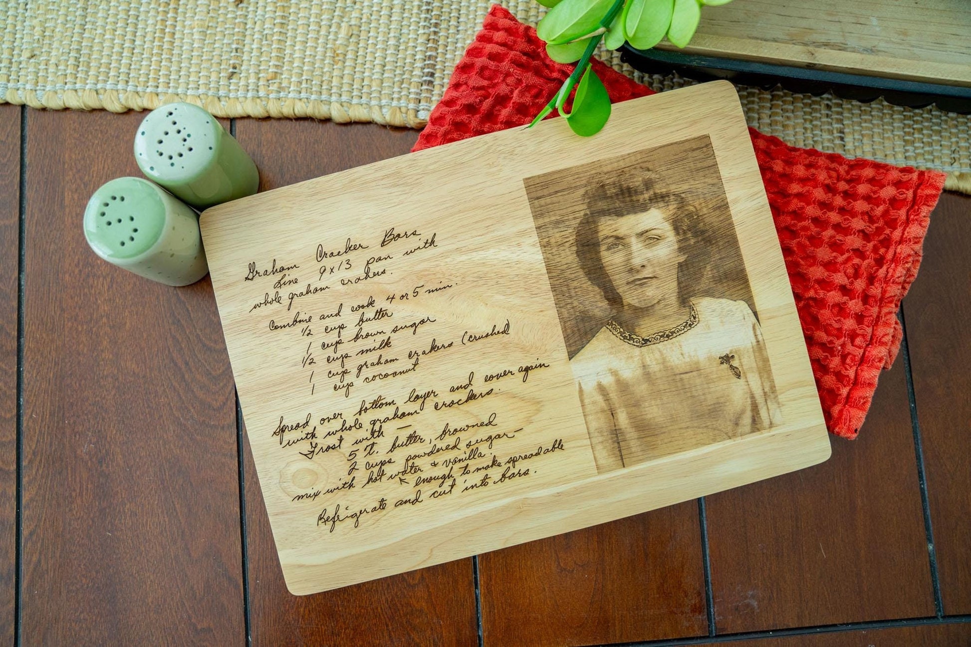 Personalized Recipe and Photo Cutting Board: Engraved Handwritten Family Keepsake