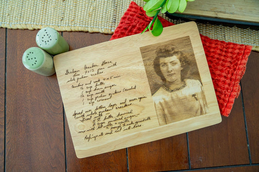 Personalized Cutting Board with Handwritten Recipe & Photo | Cutting Board With Recipe Photograph Gift Christmas Gifts or Mother's Day Gift