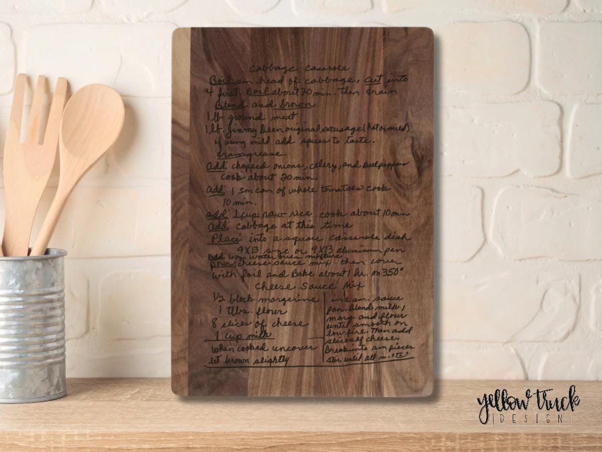 Walnut Cutting Board with Recipe engraving.