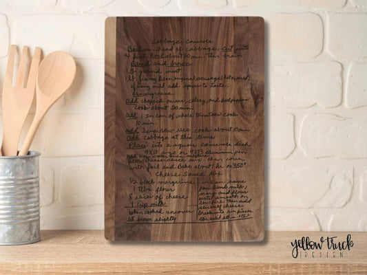 Walnut Cutting Board with Recipe engraving.