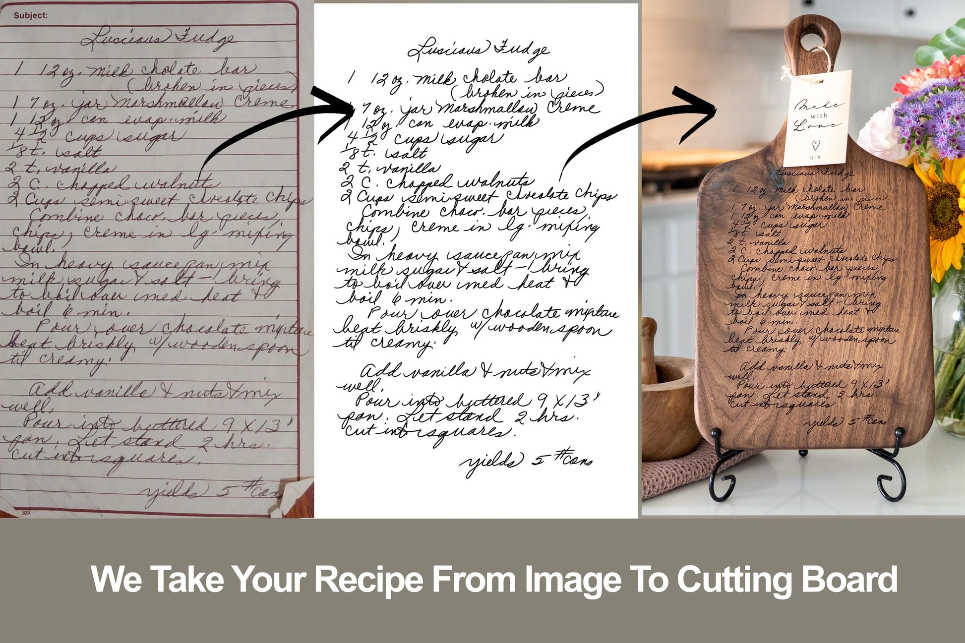 Personalized Walnut Cutting Board with Handwritten Recipe | Cutting Board With Recipe Gift Best Christmas Gift