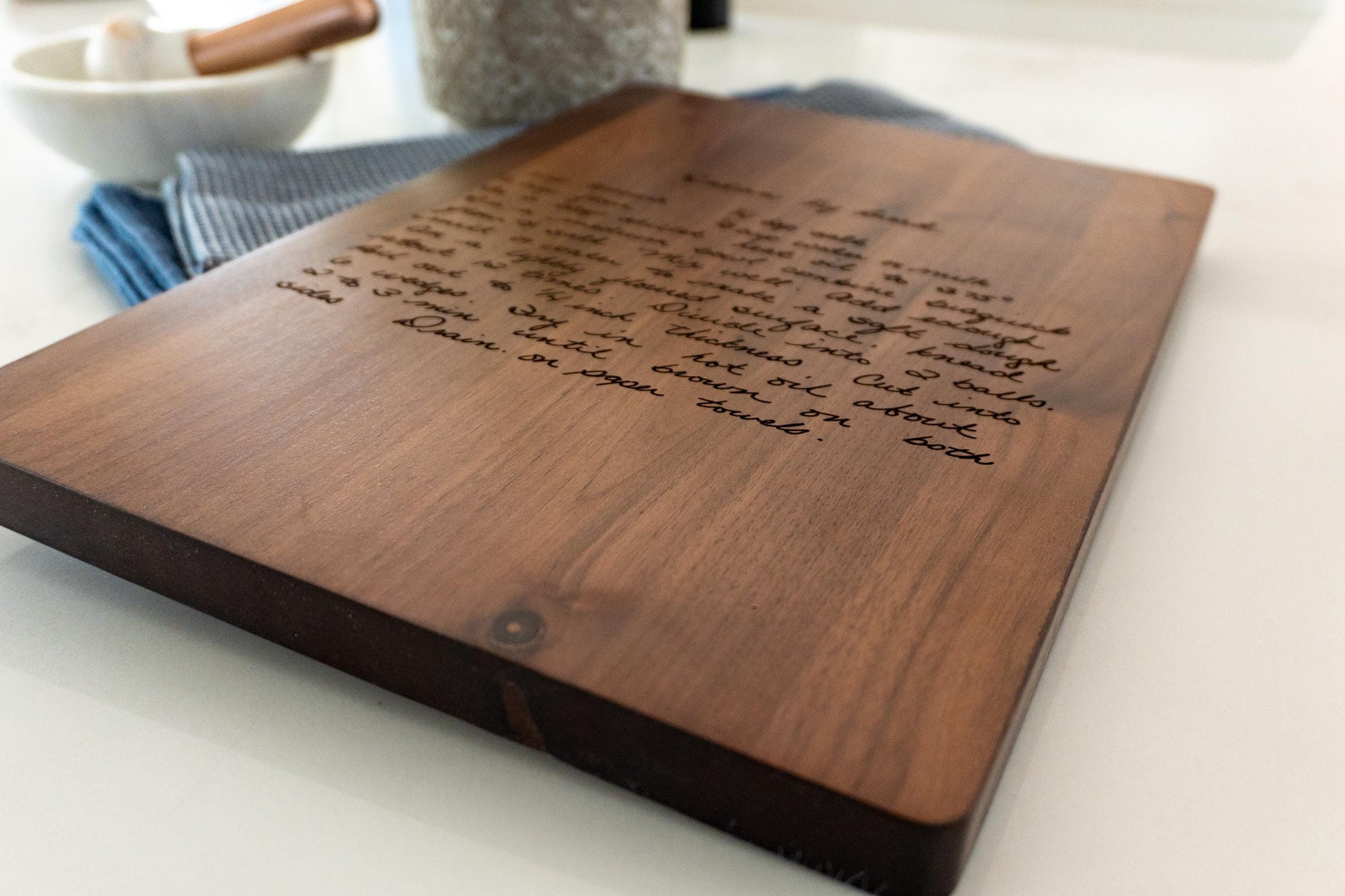 Walnut Cutting Board with Recipe engraving.
