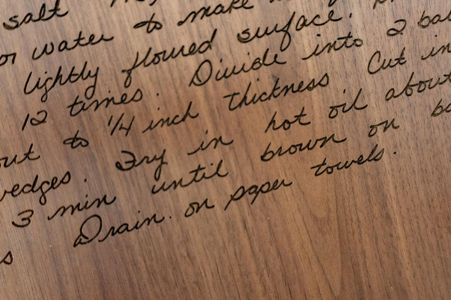 Walnut Cutting Board with Recipe engraving.