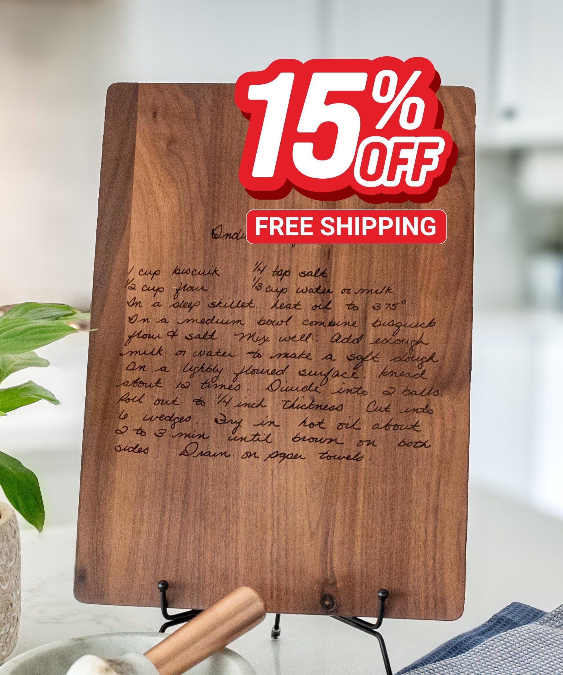 Walnut Cutting Board with Recipe engraving personalized.