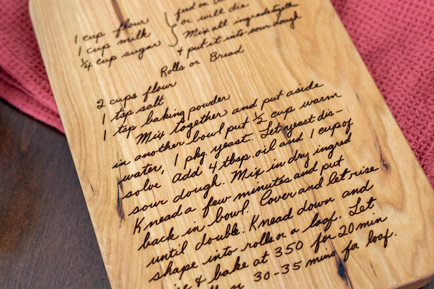 Personalized Engraved Cherry Wood Recipe Cutting Board: Handwritten Keepsake - Christmas Gift