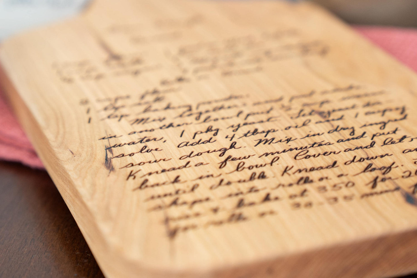 Personalized Engraved Cherry Wood Recipe Cutting Board: Handwritten Keepsake - Christmas Gift