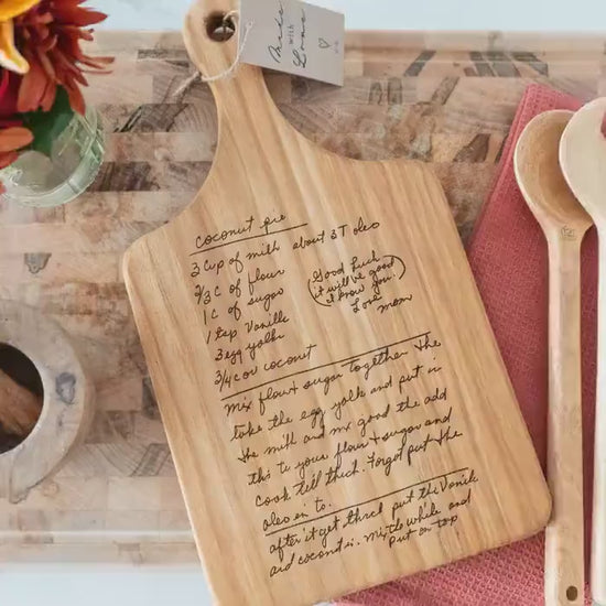 Personalized Hickory Cutting Board Keepsake Featuring Your Handwritten Recipe - Christmas Gift