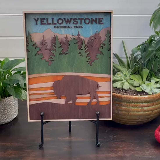 Yellowstone National Park Wood Sign: Laser Cut 3D Layered Art