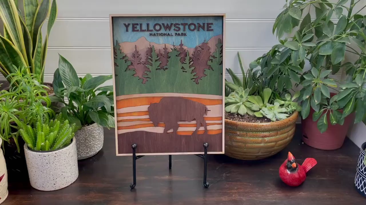 Yellowstone National Park Wood Sign: Laser Cut 3D Layered Art